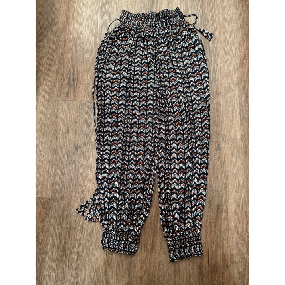 Anthropologie Black Motif Chevron Smocked Jogger Pants XS Tall NEW